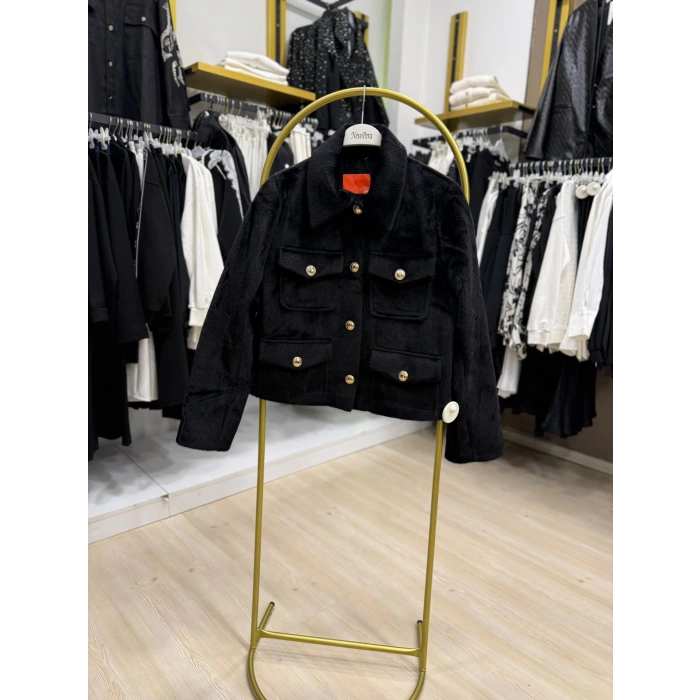 Amber Düğme Ve Cepli Kısak Kürk