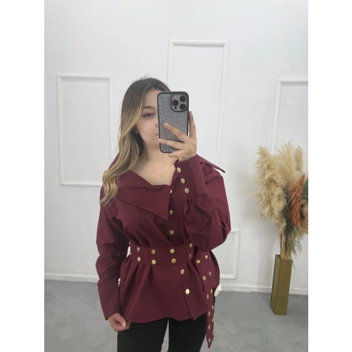 Gold Düğme Ve Kemer Detaylı Gömlek