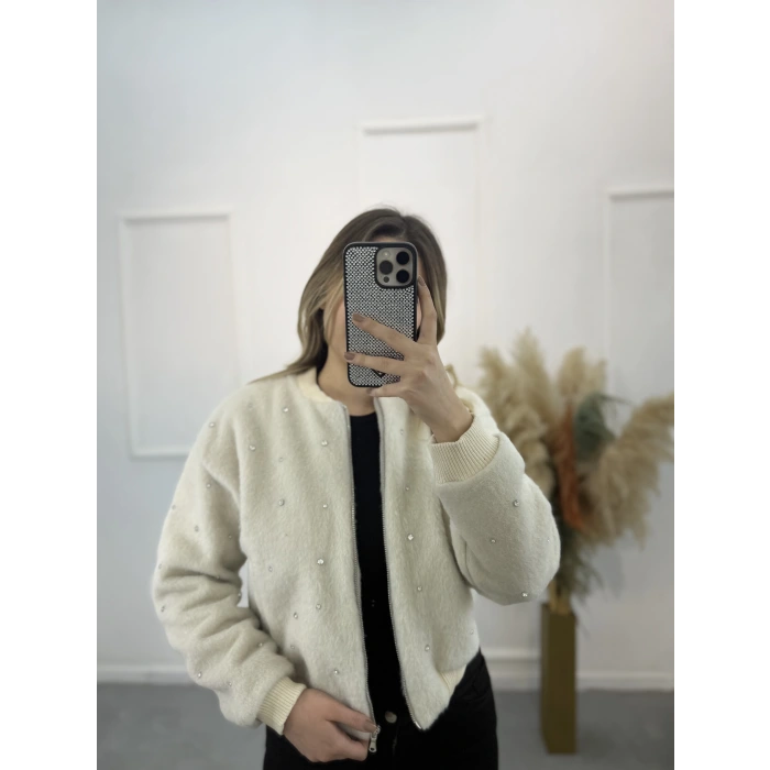 Taş Çakımlı Bomber Peluş Ceket