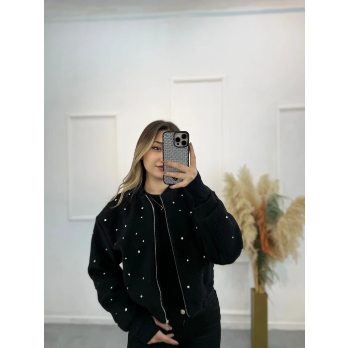 Taş Çakımlı Bomber Peluş Ceket