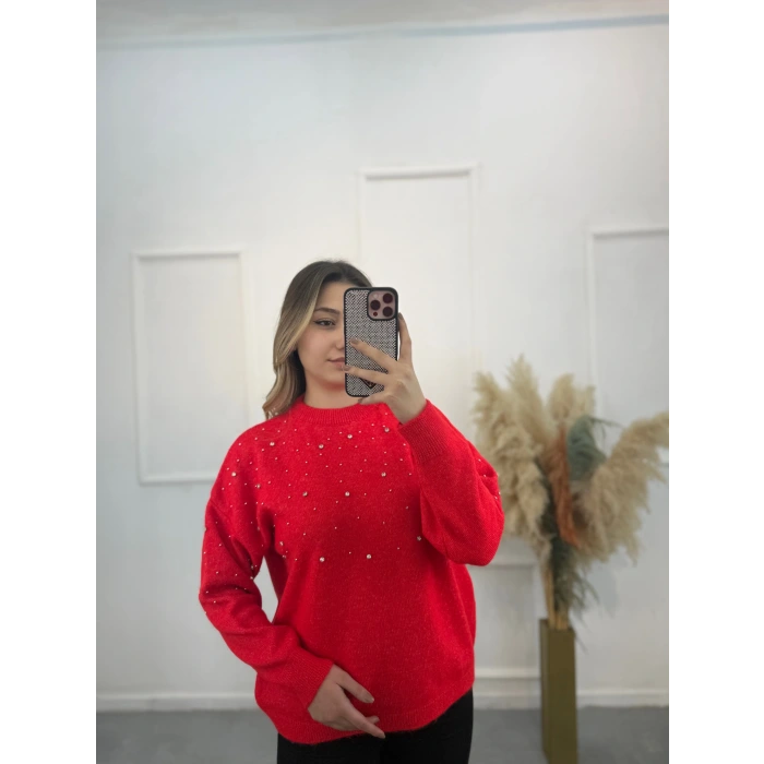 Oxter Serpme Taşlı Triko Kazak