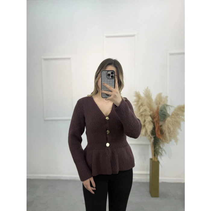 Wamble Gold Düğmeli Pileli Hırka