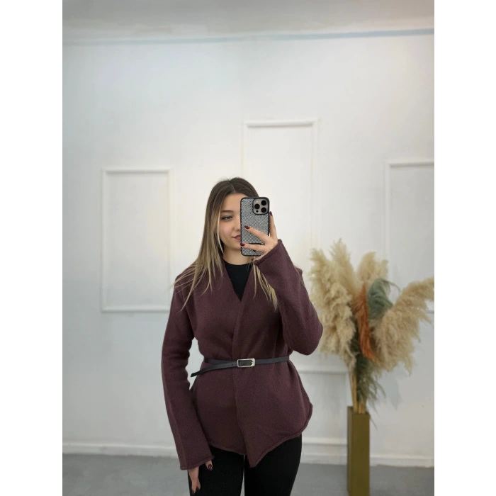 Agela Deri Kemerli Triko Hırka