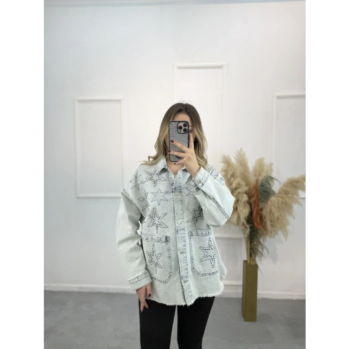 Makka Yıldız Taşlı Denim Ceket