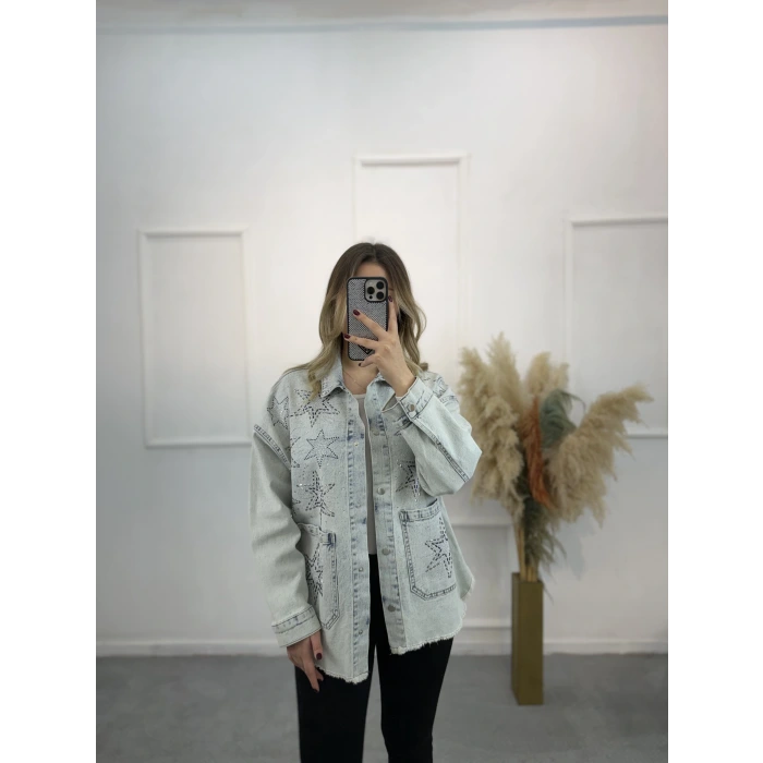 Makka Yıldız Taşlı Denim Ceket