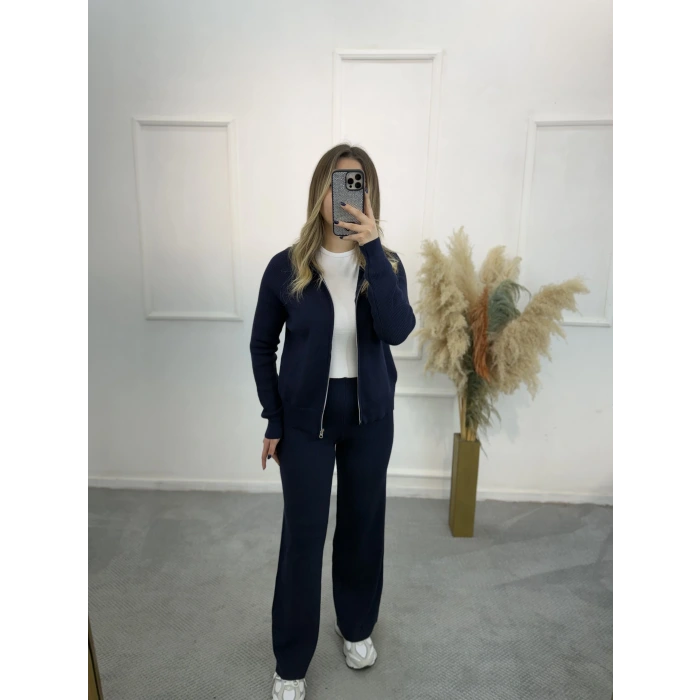 Oxter Fermuarl Kapişonlu Triko İkili Takım