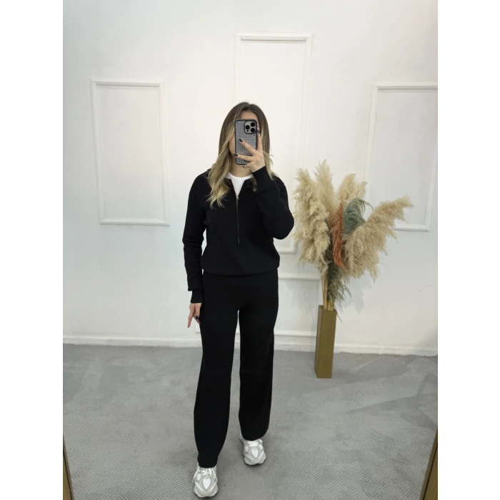 Oxter Fermuarl Kapişonlu Triko İkili Takım