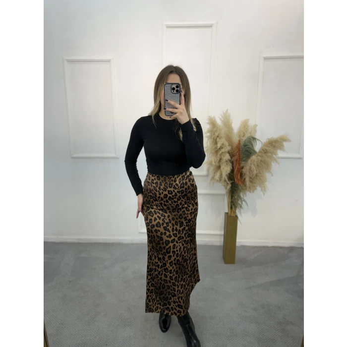 Pian Leopar Desen Saten Etek