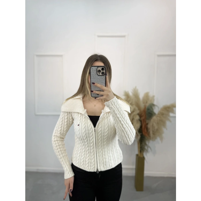 Heliz Fermuarlı Örgülü Hırka