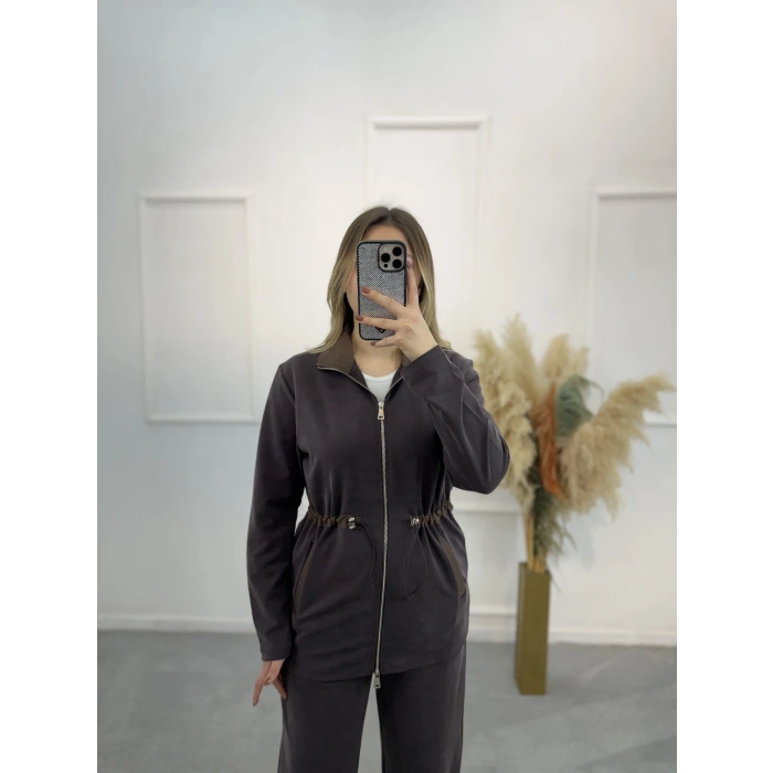 Arka Kapitone Detaylı Çift Fermuarlı İkili Takım