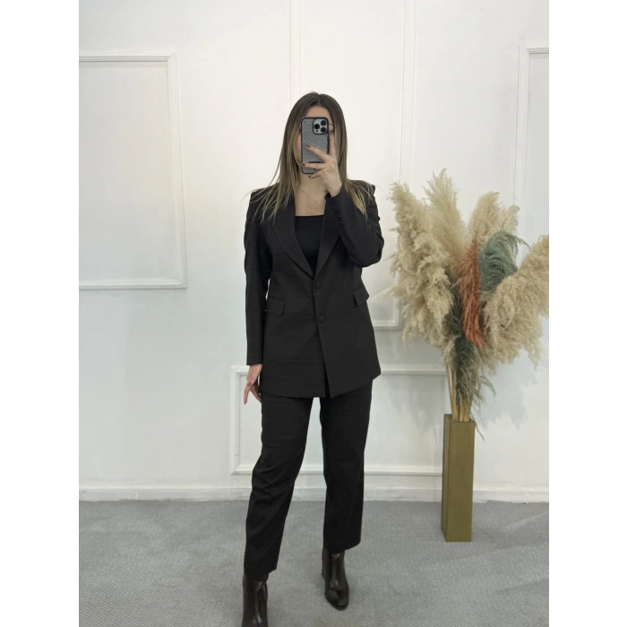 Legan Ekose Desenli Blazer İkili Takım