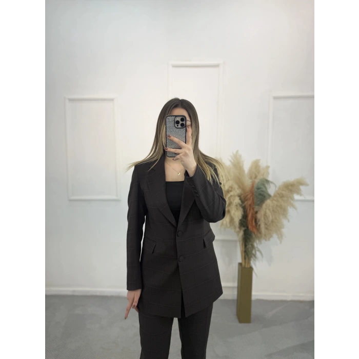 Legan Ekose Desenli Blazer İkili Takım