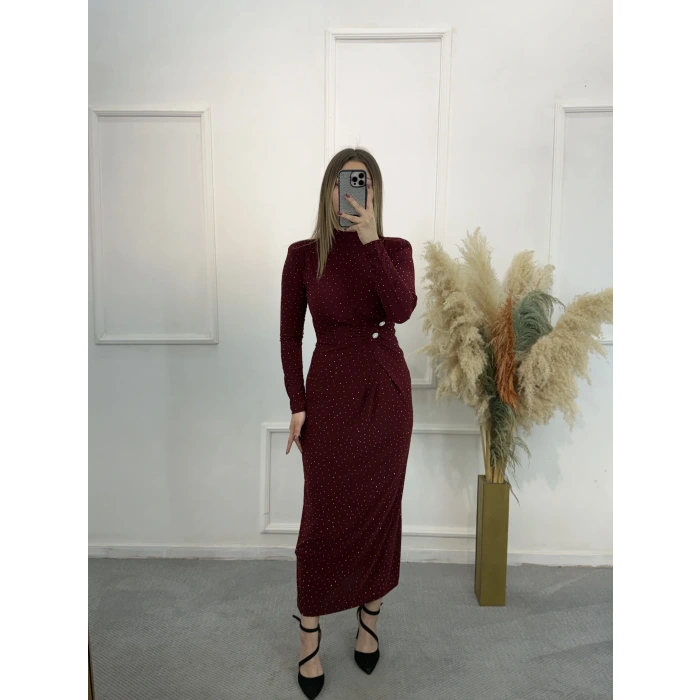 Vex Candy Kumaş Taşlı Büzgülü Elbise