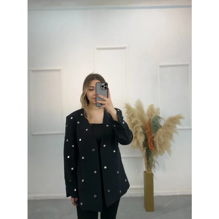 Cizor Zımbalı V Yaka Tasarım Ceket