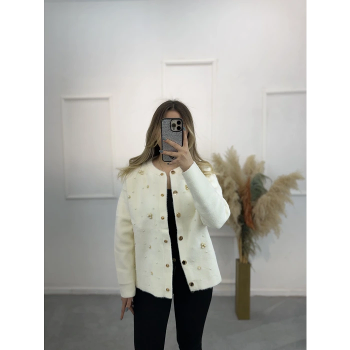 Cell Angora İnci Ve Taş Detaylı Hırka