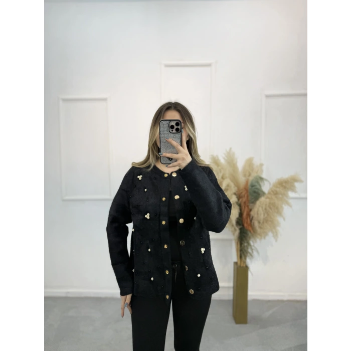 Cell Angora İnci Ve Taş Detaylı Hırka