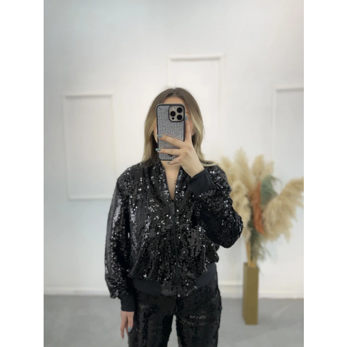 Ribana Detaylı Astarlı Payet Bomber Ceket