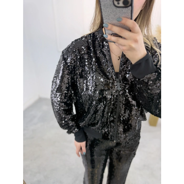 Ribana Detaylı Astarlı Payet Bomber Ceket