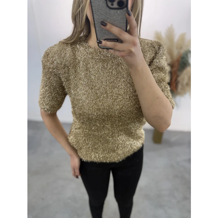 Simli Angora Kısa Kol Kazak