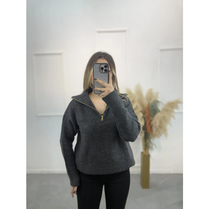 Boğaz Fermuarlı Kazak