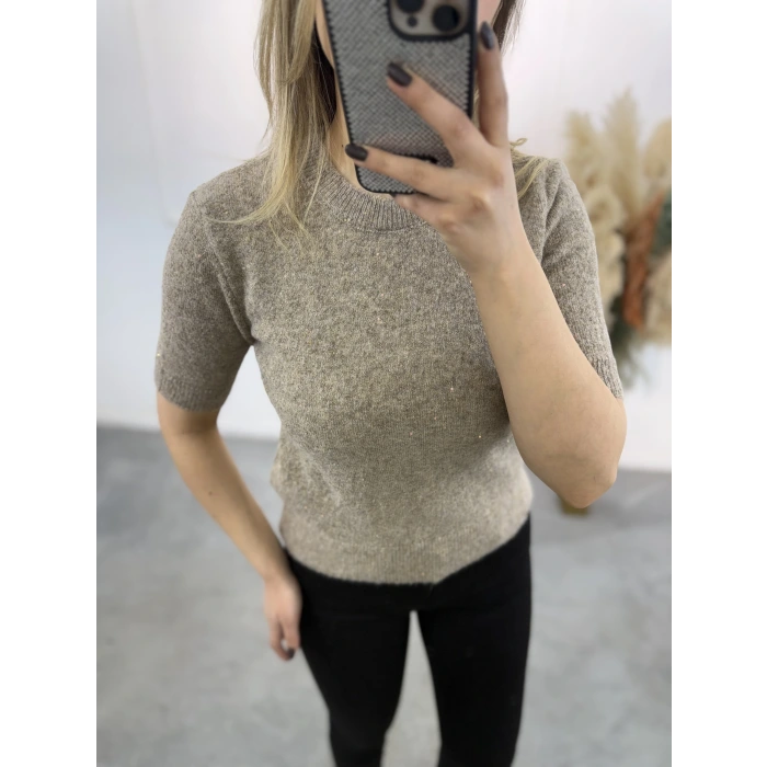 Simli Ve Pullu Yarım Kol Kazak