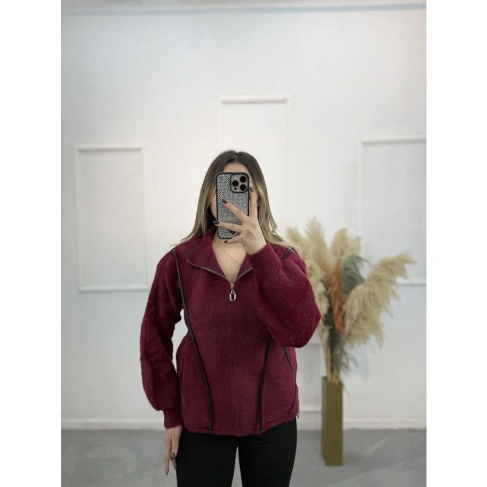 Angora Fermuarlı Yarım Balıkçı Hırka