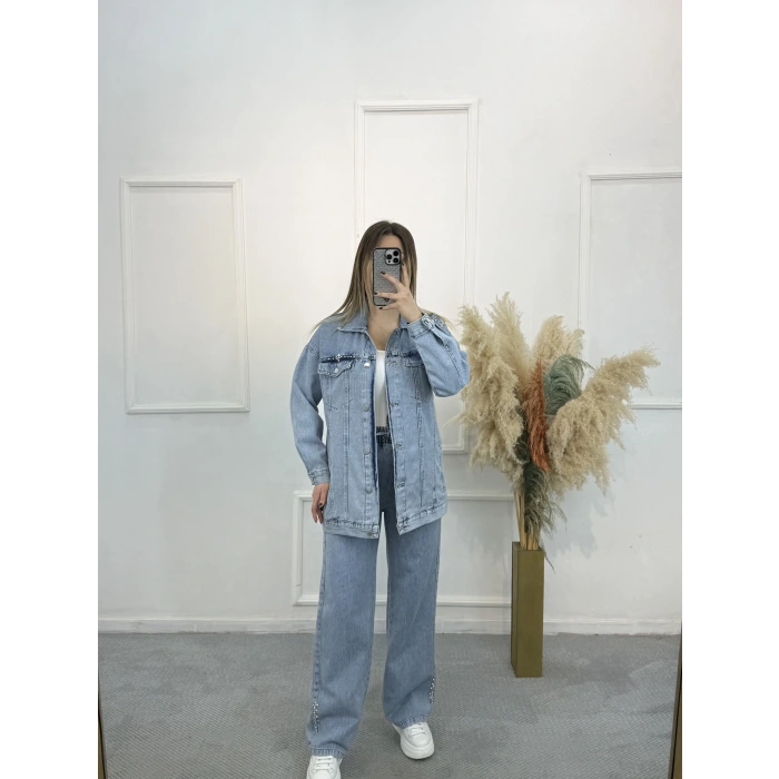 Bliss Yağmur Taşlı Denim İkili Takım