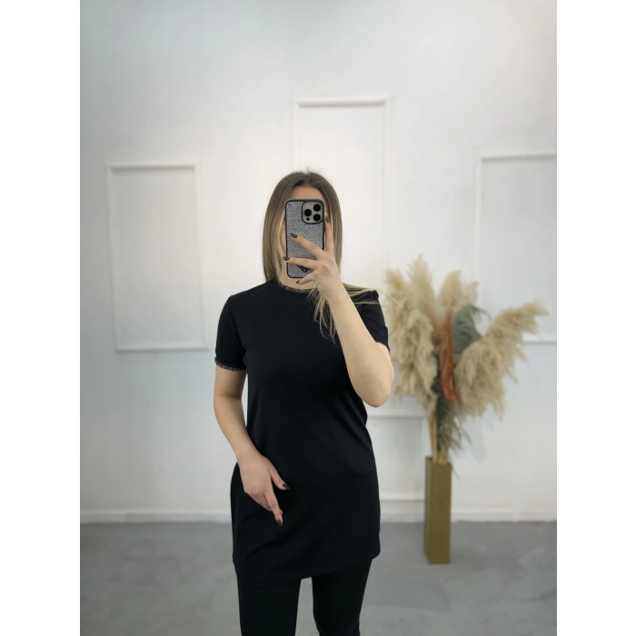 Solid Yaka Ve Kol Organize Detaylı Uzum İçlik