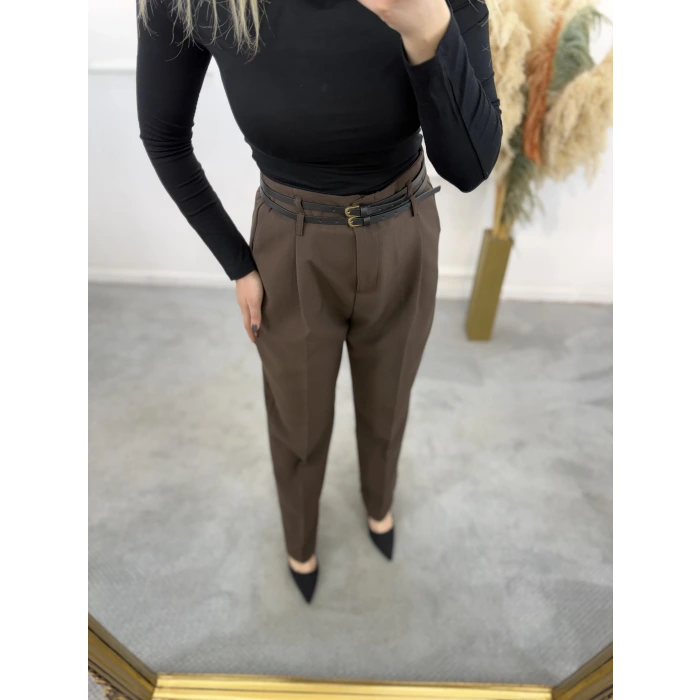 Perry Çift Köprülü Pileli Kumaş Pantolon