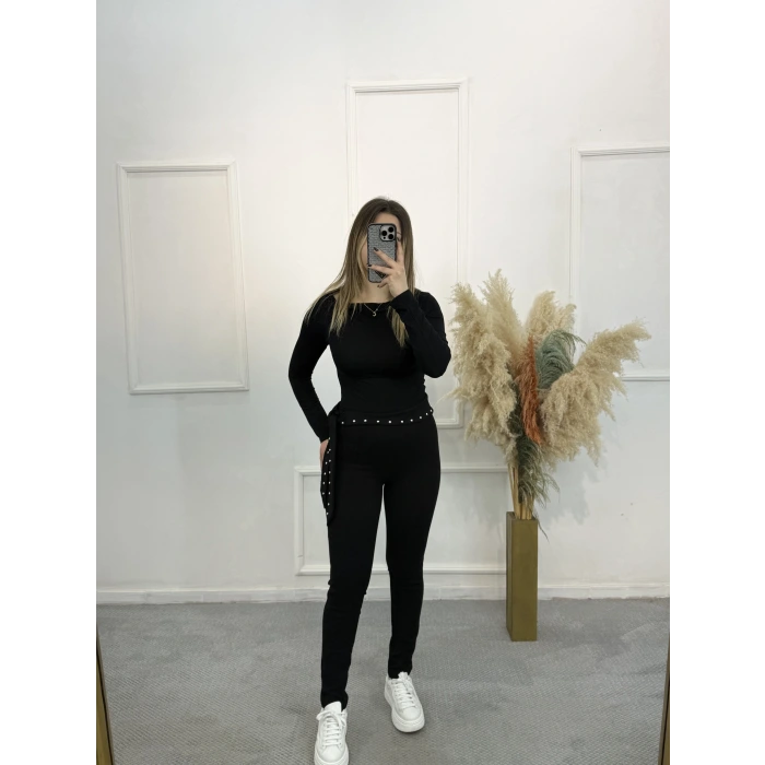 Sente Zımba Detaylı Çelik Tayt