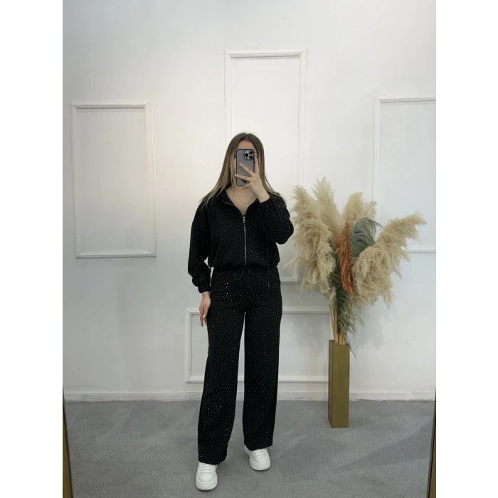 Dökme Taşlı Fermuarlı İkili Takım