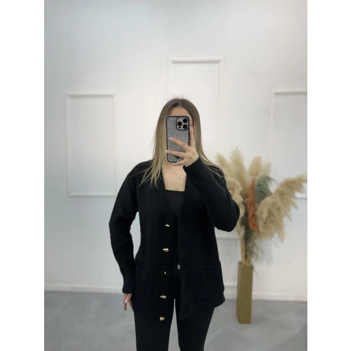 Pesy Gold Düğme Detaylı Hırka