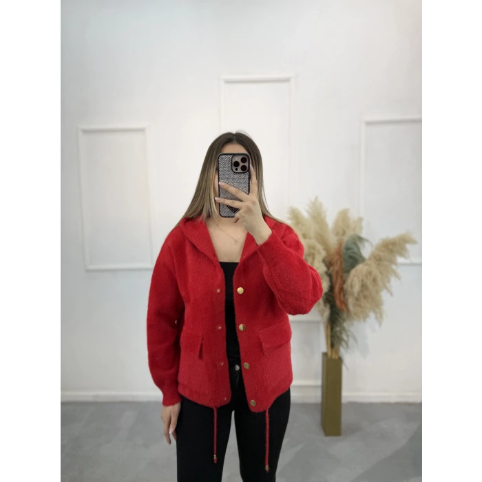 Bely Kapşonlu Triko Hırka