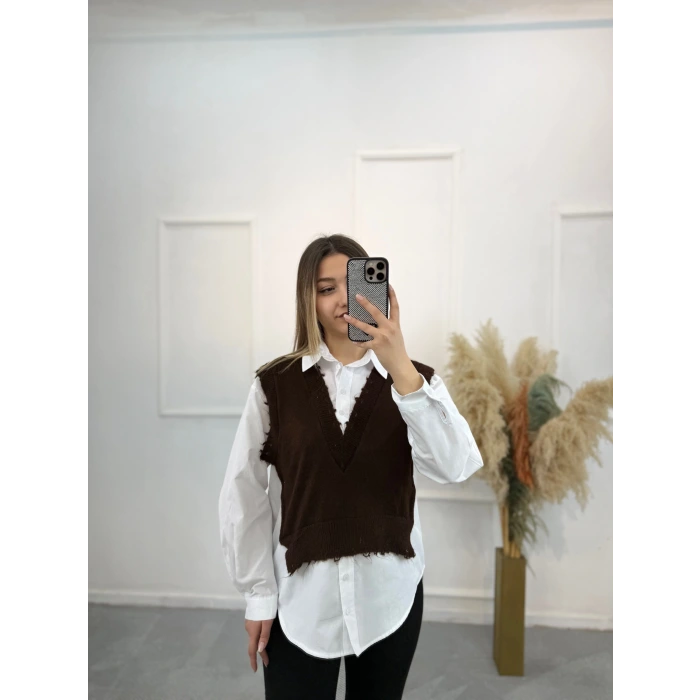 Cel Süveter Triko Detaylı Gömlek