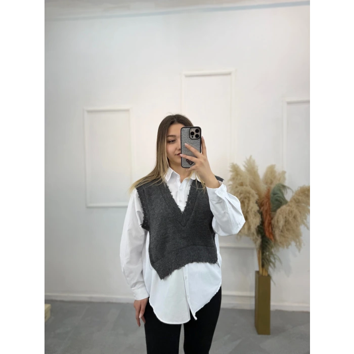 Cel Süveter Triko Detaylı Gömlek