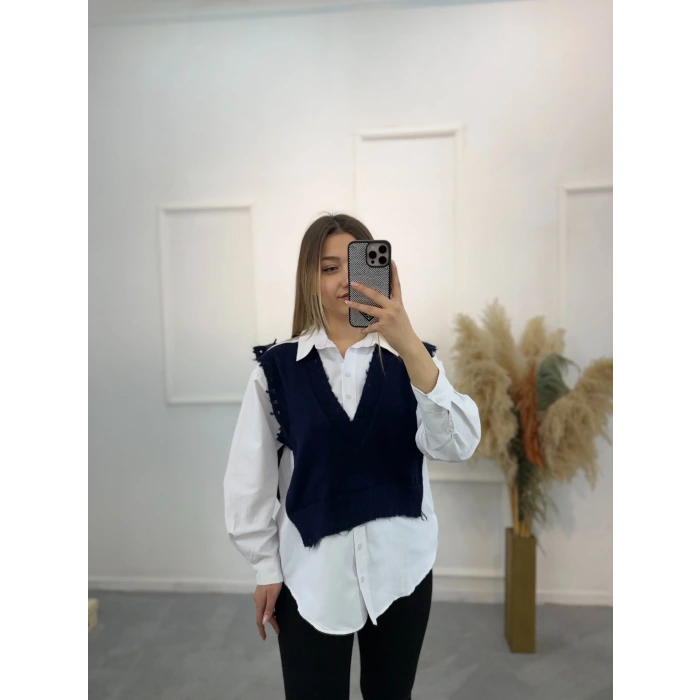 Cel Süveter Triko Detaylı Gömlek