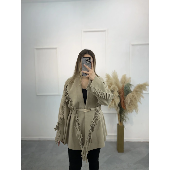 Tima Püskül Detaylı Kaşe Kaban