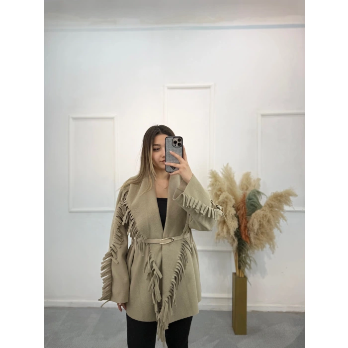 Tima Püskül Detaylı Kaşe Kaban