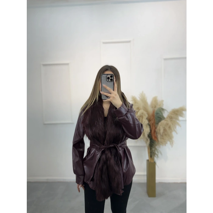 Peol Kürk Detaylı Deri Ceket