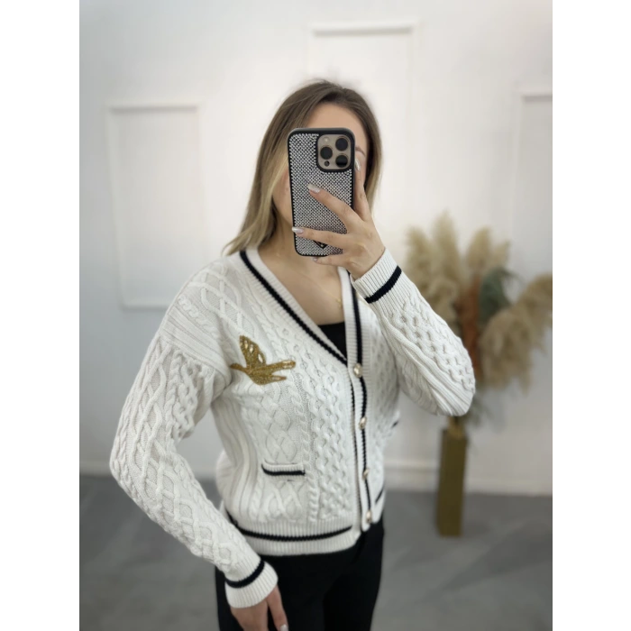 Alless Bymn Taşlı Kuş Detaylı Hırka