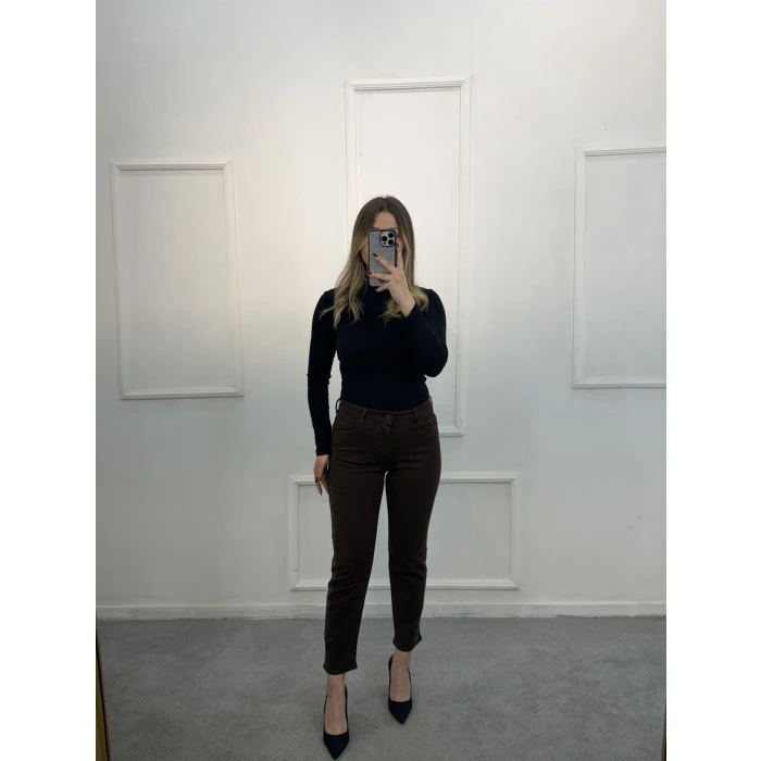 Profit Likralı Yan Leopar Taşlı Mom Jean