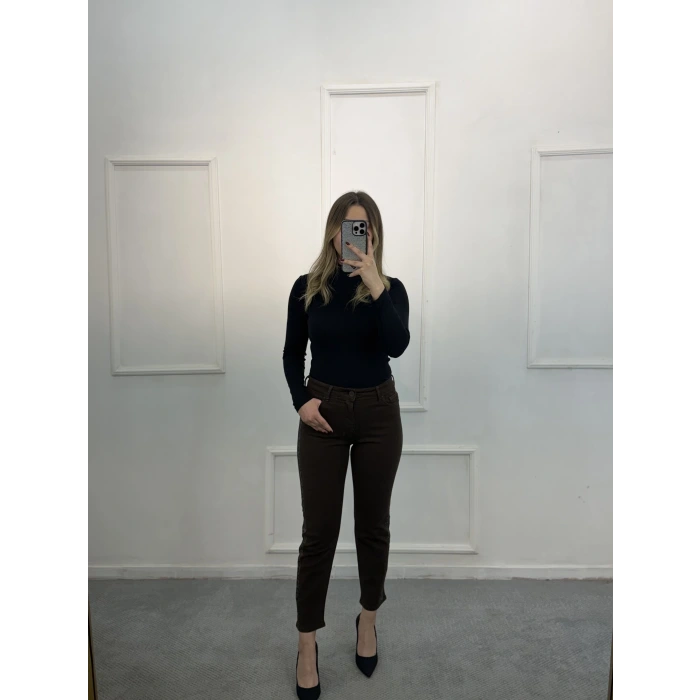 Profit Likralı Yan Leopar Taşlı Mom Jean