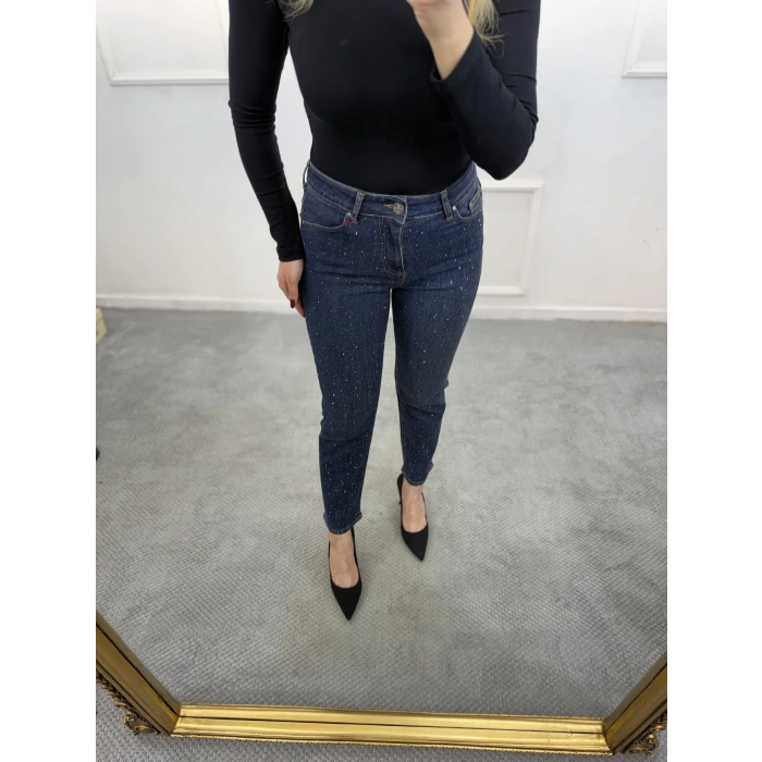 Jast Likralı Dökme Taşlı Mom Jean