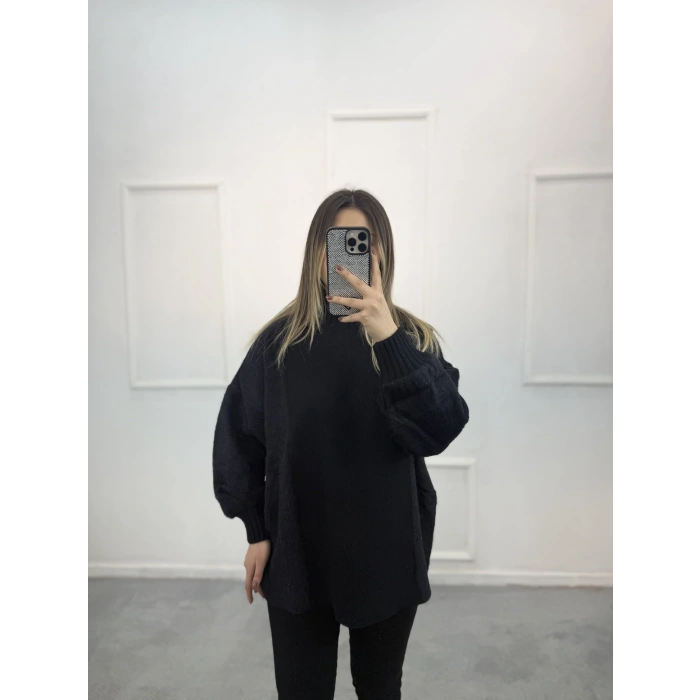 Nice Balon Kol Peluş Uzun Kazak