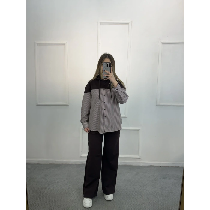 Larva Gömlek Garnili Kapişonlu İkili Takım