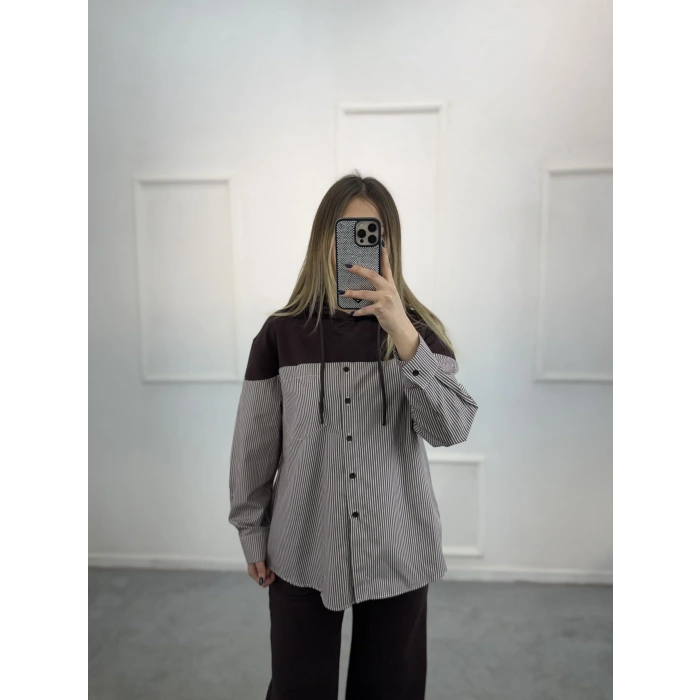 Larva Gömlek Garnili Kapişonlu İkili Takım