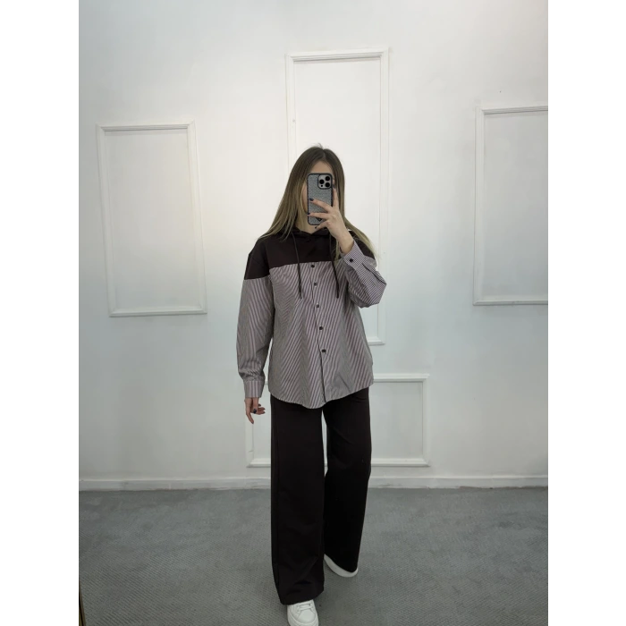 Larva Gömlek Garnili Kapişonlu İkili Takım