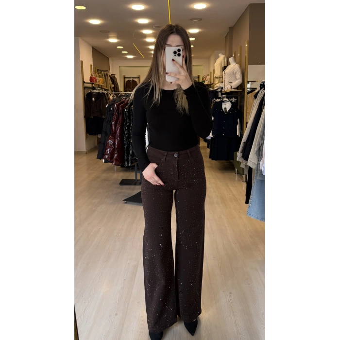 Wiks Likralı Dökme Taşlı Palazzo Jean