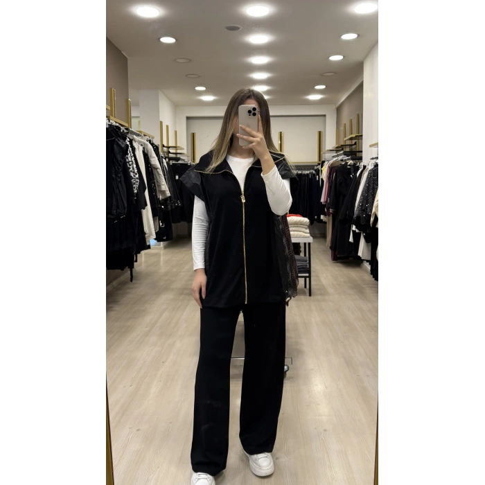 Vure Garni Detaylı Yelekli İkili Takım