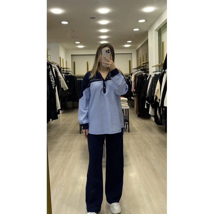 Ekra Çıtçıt Garnili Poplinli İkili Takım